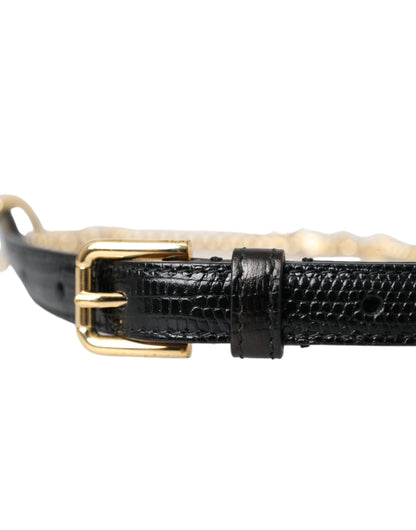 Dolce & Gabbana Black Leather Gold Chain Crystal Waist Women Belt Dolce & Gabbana