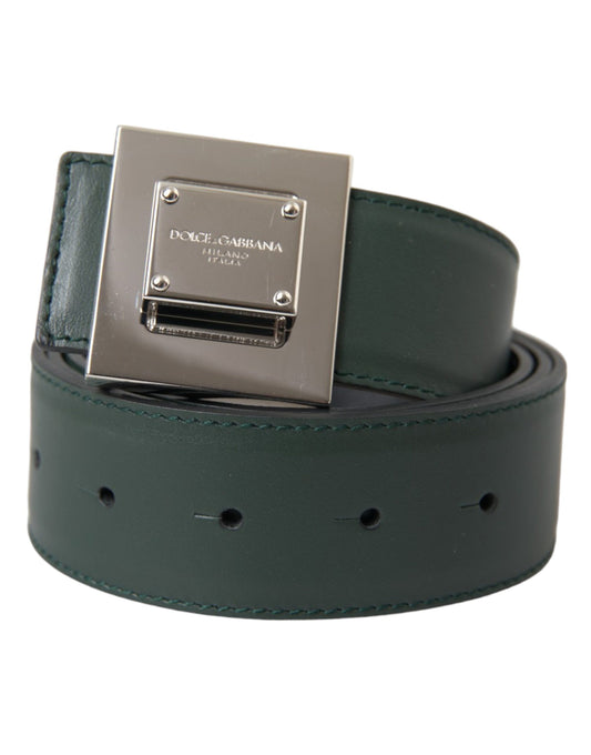 Dolce & Gabbana Green Calf Leather Square Metal Buckle Belt Dolce & Gabbana