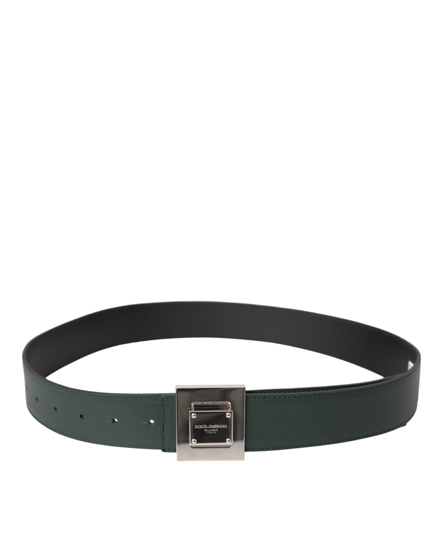 Dolce & Gabbana Green Calf Leather Square Metal Buckle Belt Dolce & Gabbana