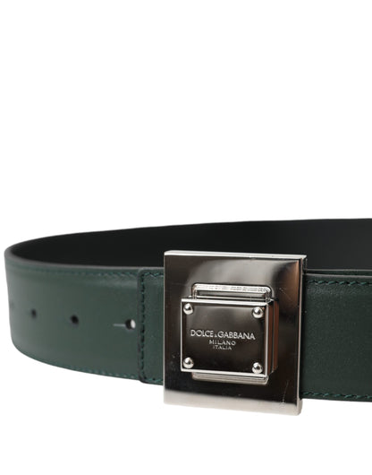 Dolce & Gabbana Green Calf Leather Square Metal Buckle Belt Dolce & Gabbana