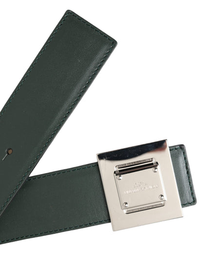 Dolce & Gabbana Green Calf Leather Square Metal Buckle Belt Dolce & Gabbana