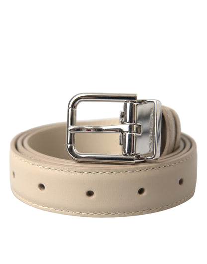 Dolce & Gabbana Beige Calfskin Leather Silver Metal Buckle Belt Dolce & Gabbana