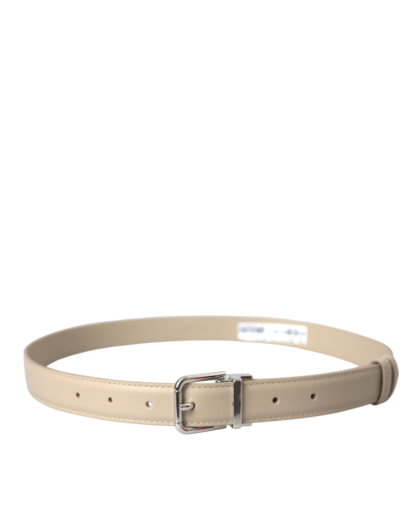 Dolce & Gabbana Beige Calfskin Leather Silver Metal Buckle Belt Dolce & Gabbana