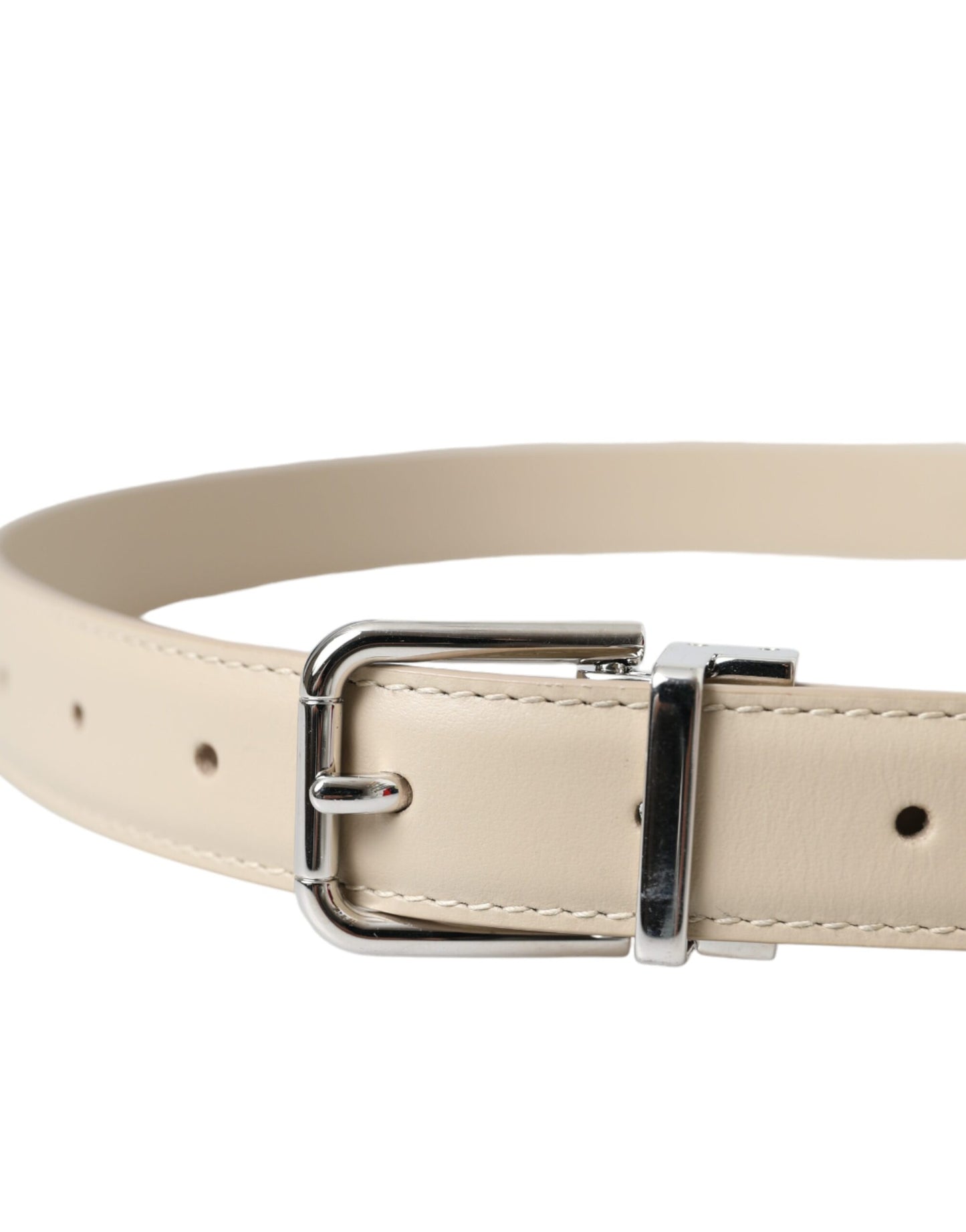 Dolce & Gabbana Beige Calfskin Leather Silver Metal Buckle Belt Dolce & Gabbana