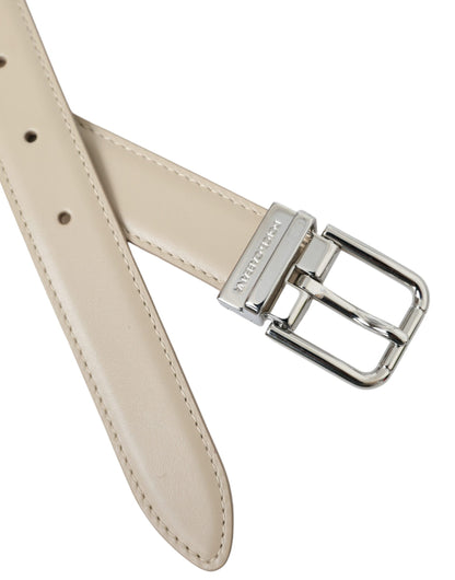 Dolce & Gabbana Beige Calfskin Leather Silver Metal Buckle Belt Dolce & Gabbana