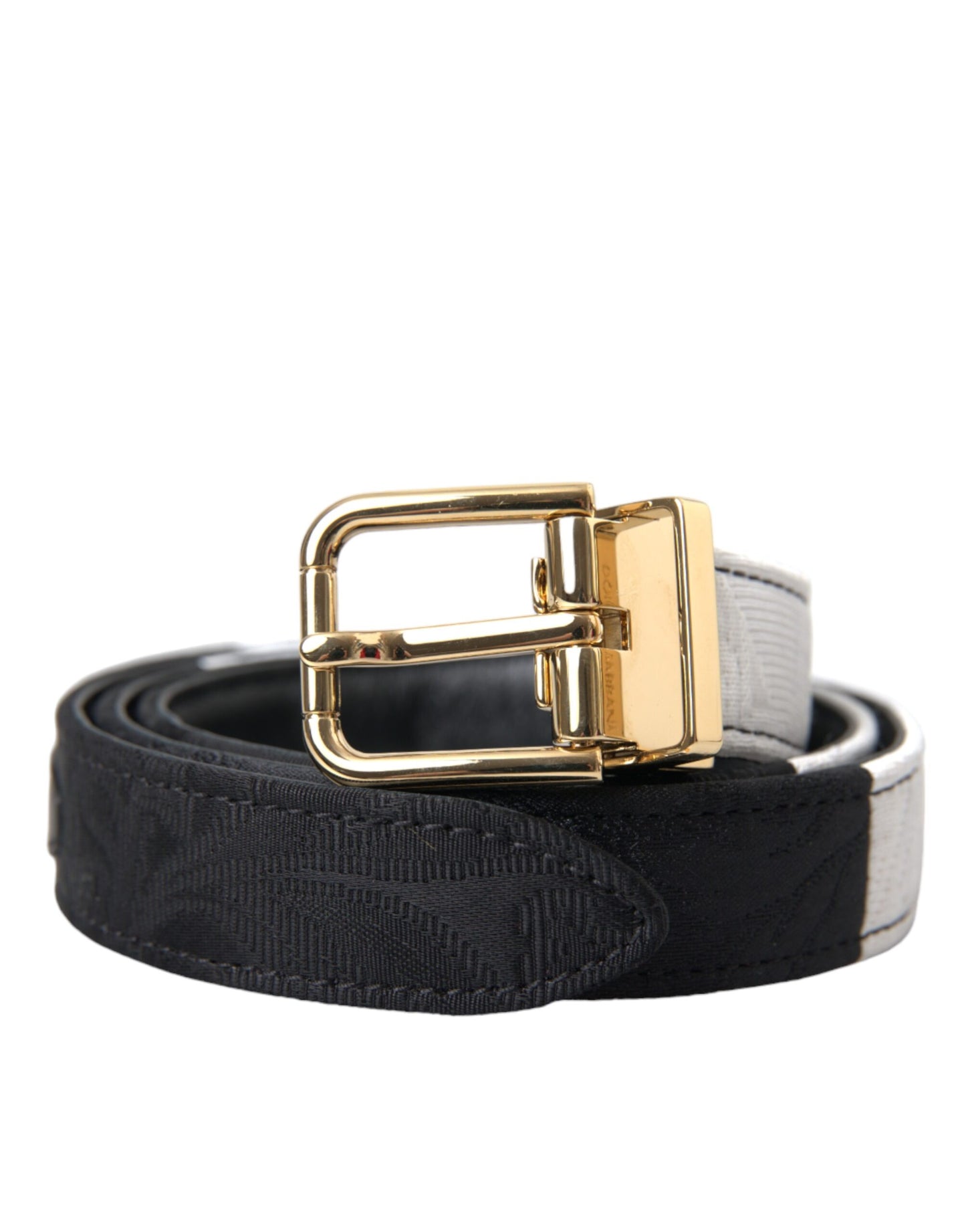 Dolce & Gabbana Black White Patchwork Gold Metal Buckle Belt Dolce & Gabbana