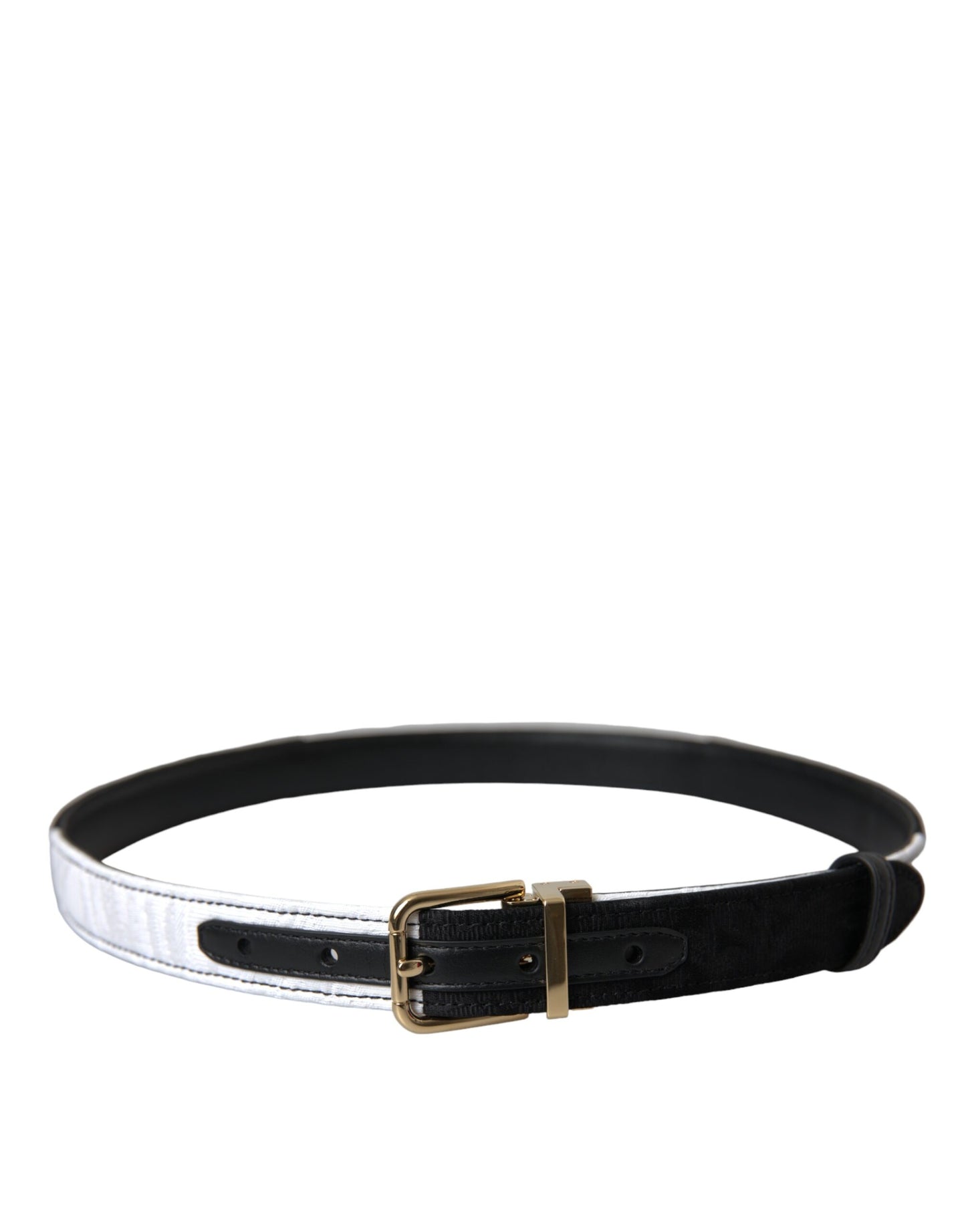 Dolce & Gabbana Black White Patchwork Gold Metal Buckle Belt Dolce & Gabbana