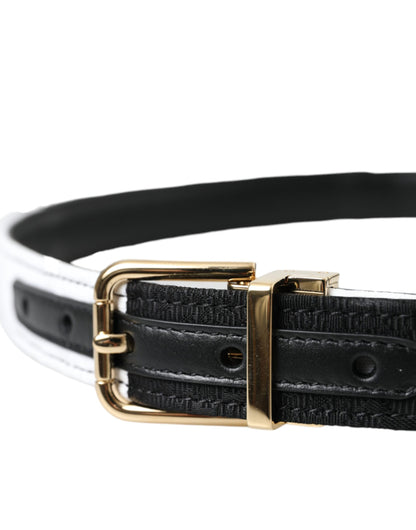 Dolce & Gabbana Black White Patchwork Gold Metal Buckle Belt Dolce & Gabbana