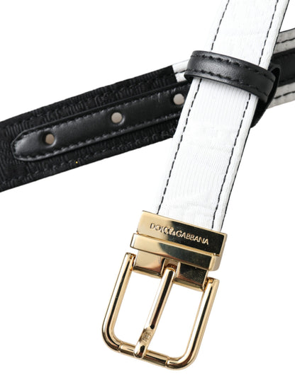 Dolce & Gabbana Black White Patchwork Gold Metal Buckle Belt Dolce & Gabbana