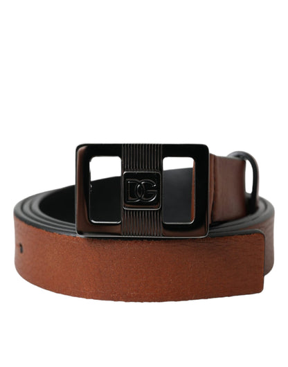 Dolce & Gabbana Dark Brown Leather Square Metal Buckle Belt Dolce & Gabbana