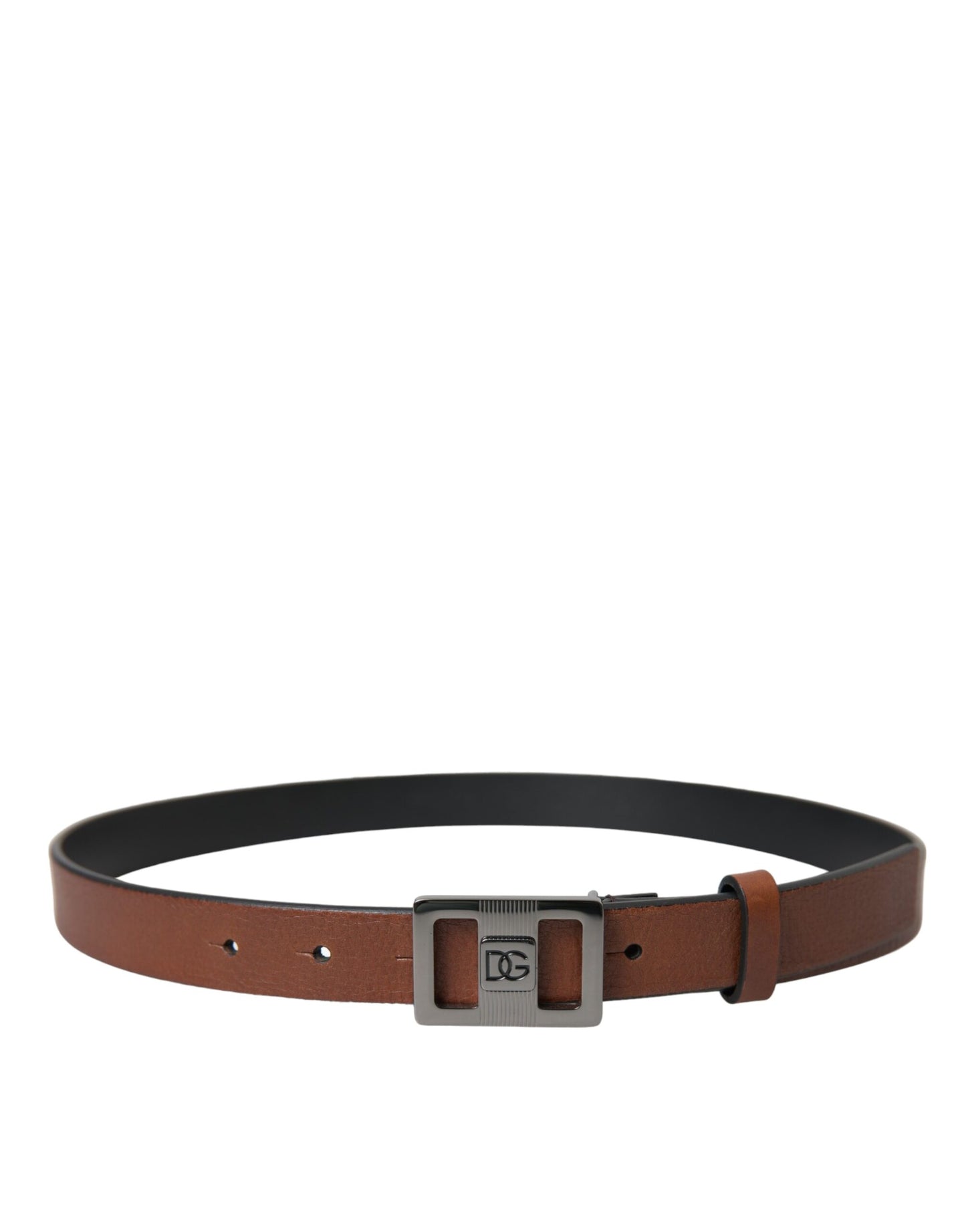 Dolce & Gabbana Dark Brown Leather Square Metal Buckle Belt Dolce & Gabbana