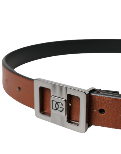 Dolce & Gabbana Dark Brown Leather Square Metal Buckle Belt Dolce & Gabbana