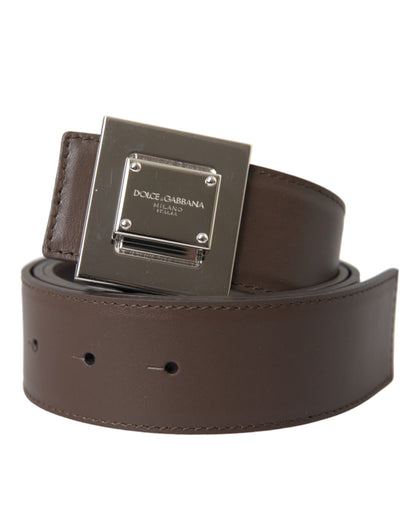 Dolce & Gabbana Brown Calf Leather Square Metal Buckle Belt Dolce & Gabbana