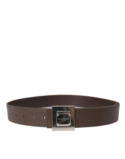 Dolce & Gabbana Brown Calf Leather Square Metal Buckle Belt Dolce & Gabbana