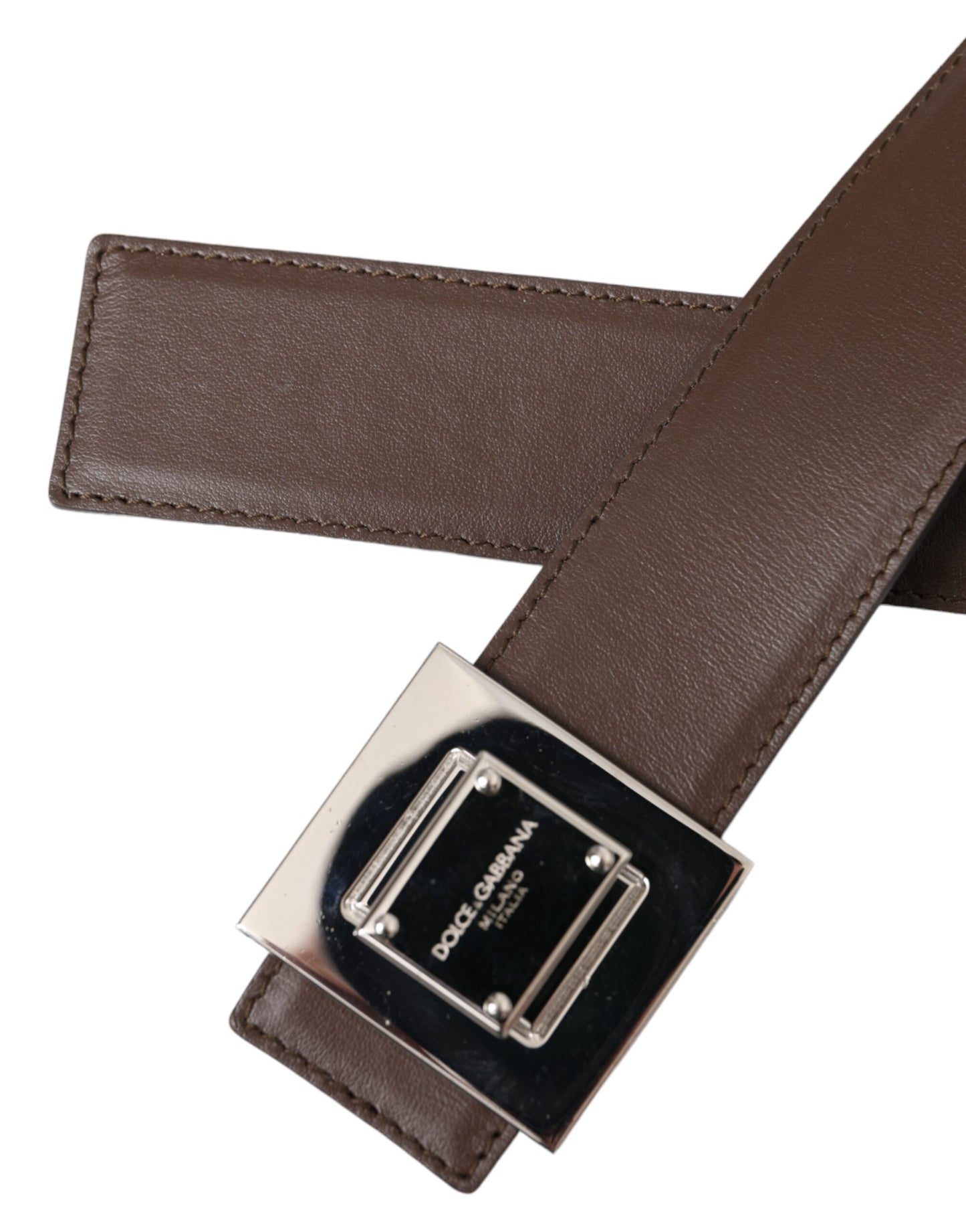 Dolce & Gabbana Brown Calf Leather Square Metal Buckle Belt Dolce & Gabbana