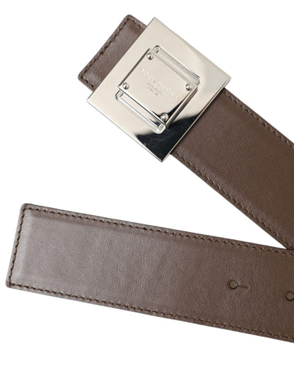 Dolce & Gabbana Brown Calf Leather Square Metal Buckle Belt Dolce & Gabbana