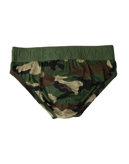 Dolce & Gabbana Green Camouflage Logo Cotton Mid Slip Underwear Dolce & Gabbana