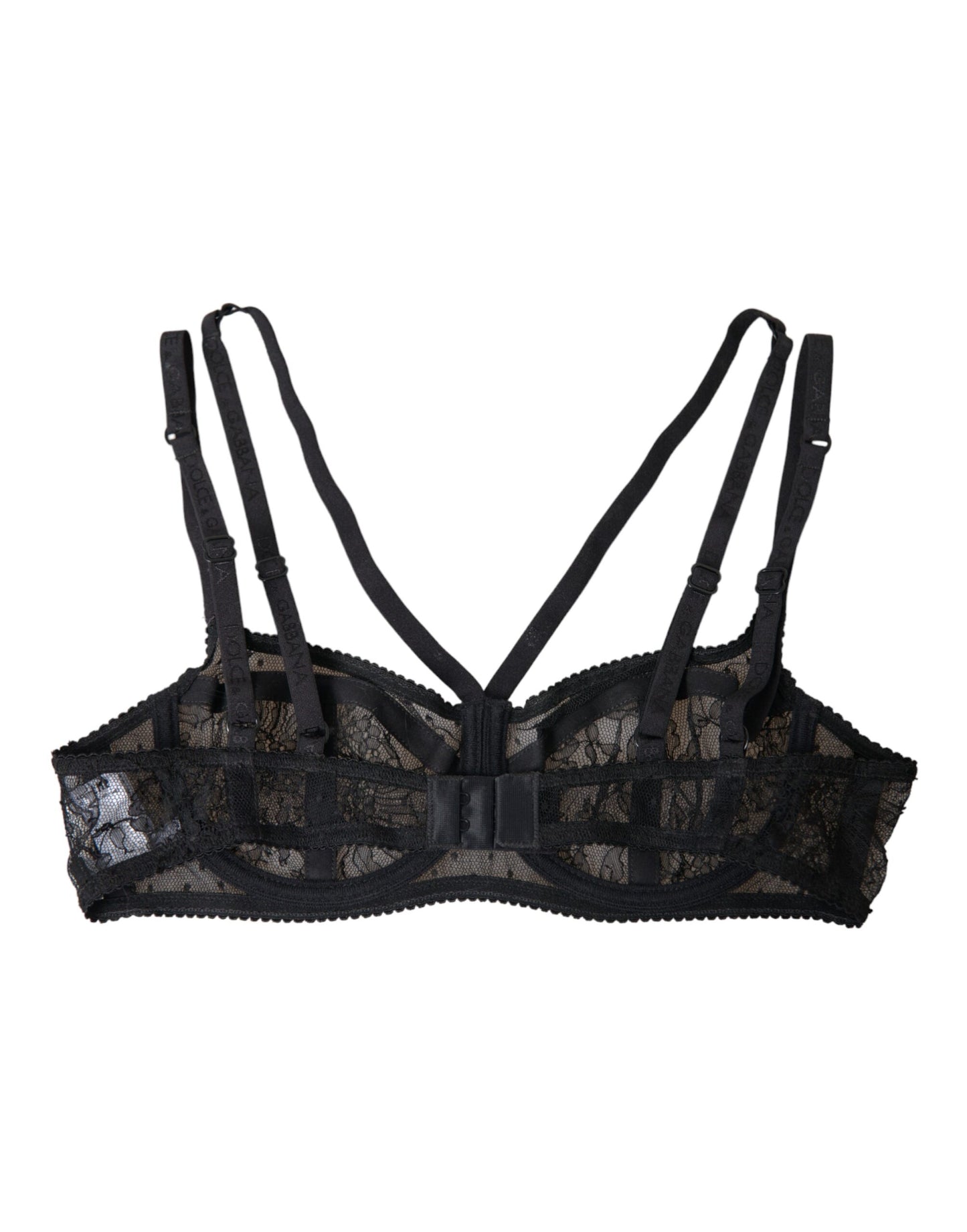 Dolce & Gabbana Black Floral Lace Nylon Balconcino Bra Underwear Dolce & Gabbana