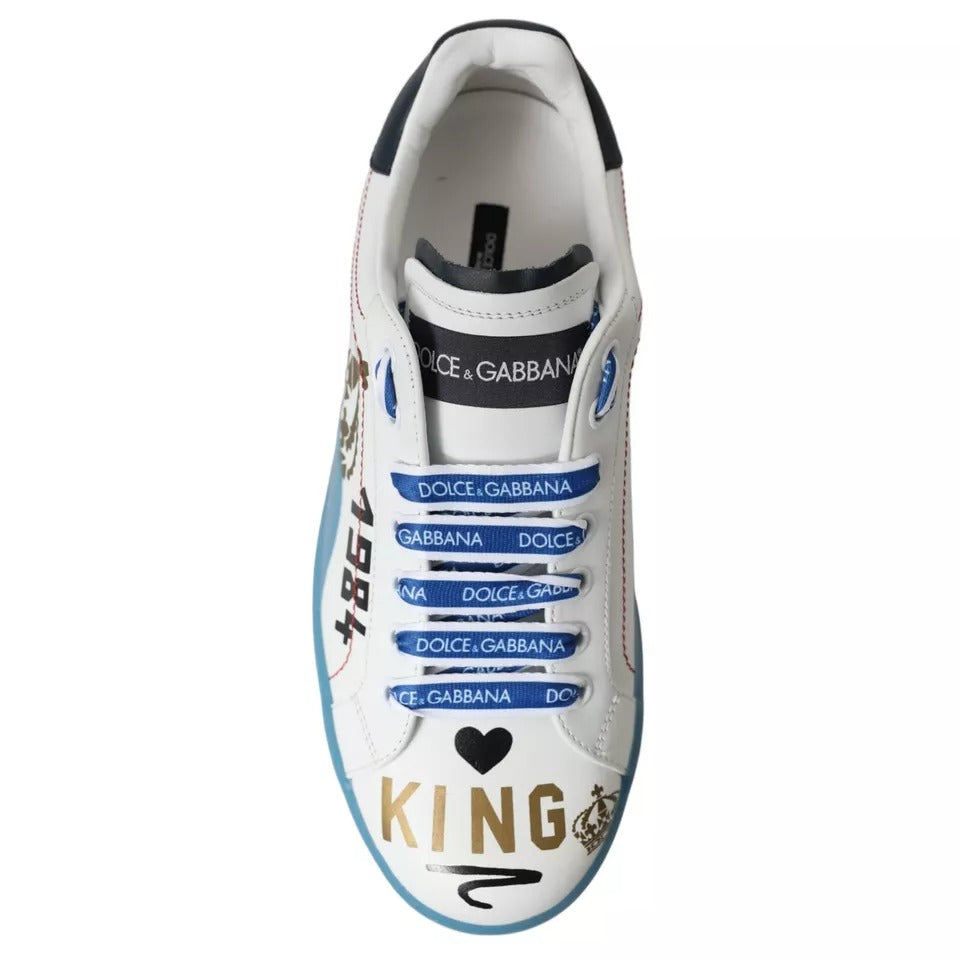 Dolce & Gabbana Blue White Printed Portofino Melt Sneakers Shoes Dolce & Gabbana