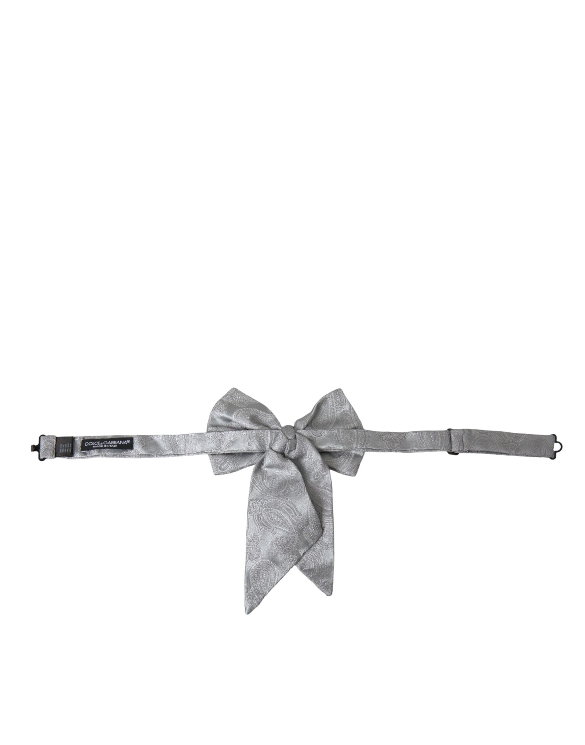 Dolce & Gabbana Silver Ribbon Silk Adjustable Neck Men Bow Tie