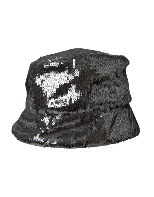 Dolce & Gabbana Silver Sequined Nylon Bucket Hat Men Dolce & Gabbana