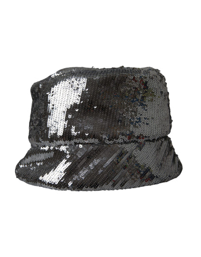 Dolce & Gabbana Silver Sequined Nylon Bucket Hat Men Dolce & Gabbana