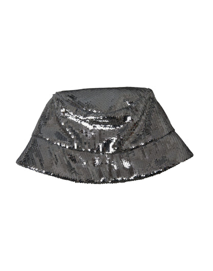 Dolce & Gabbana Silver Sequined Nylon Bucket Hat Men Dolce & Gabbana