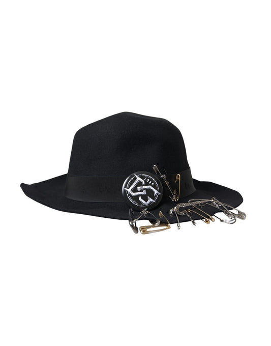 Dolce & Gabbana Black Embellished Fedora Wide Brim Hat Men Dolce & Gabbana