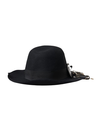 Dolce & Gabbana Black Embellished Fedora Wide Brim Hat Men Dolce & Gabbana