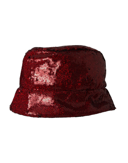 Dolce & Gabbana Red Sequined Nylon Bucket Hat Men Dolce & Gabbana