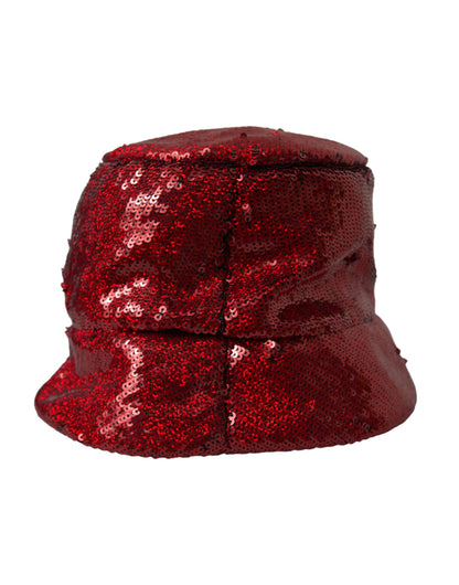 Dolce & Gabbana Red Sequined Nylon Bucket Hat Men Dolce & Gabbana