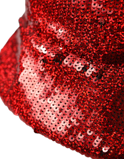 Dolce & Gabbana Red Sequined Nylon Bucket Hat Men Dolce & Gabbana