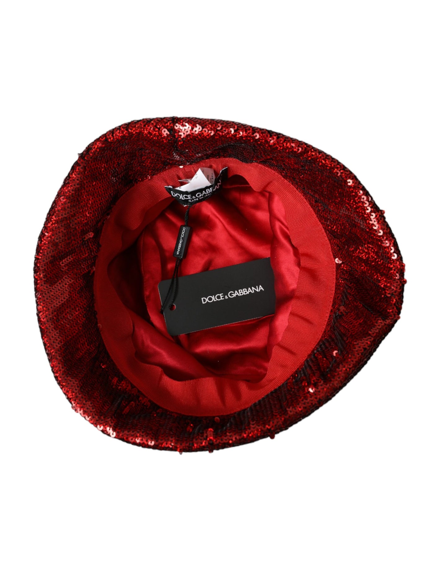 Dolce & Gabbana Red Sequined Nylon Bucket Hat Men Dolce & Gabbana