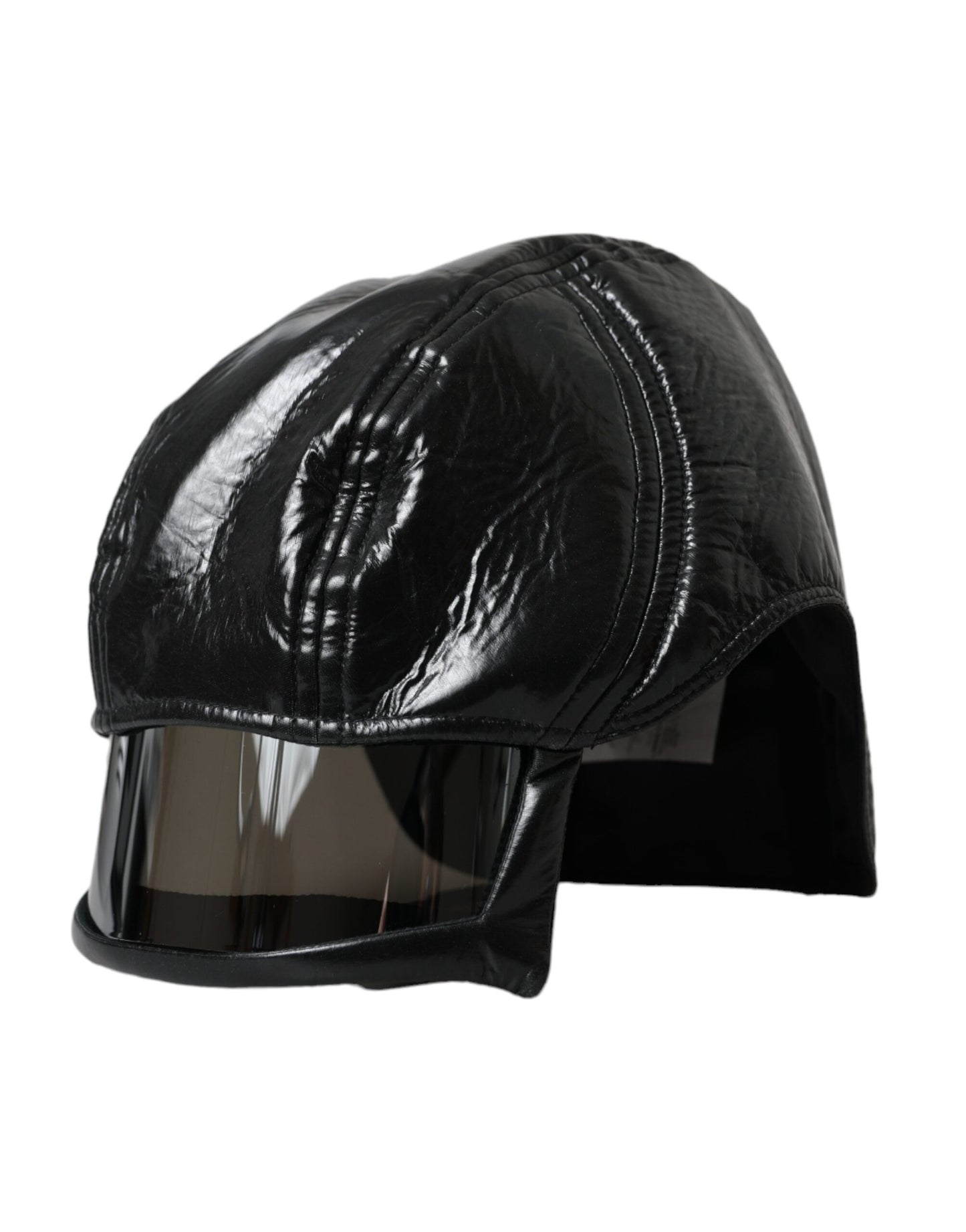 Dolce & Gabbana Black Leather Helmet Visor Bucket Hat Men Dolce & Gabbana