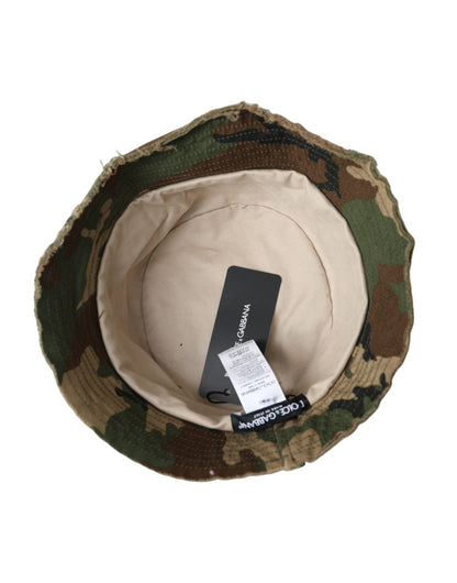 Dolce & Gabbana Green Camouflage Cotton Bucket Hat Men Dolce & Gabbana