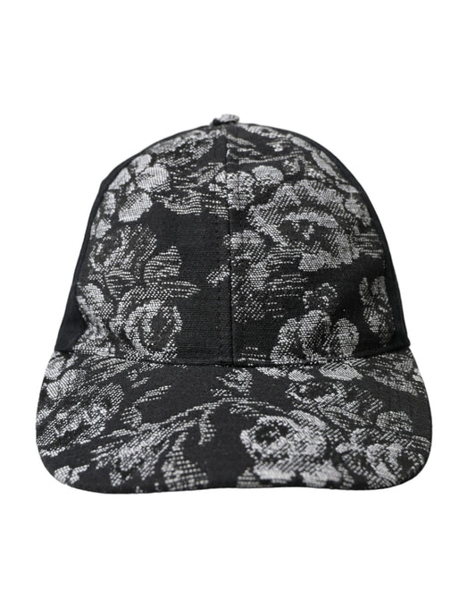 Dolce & Gabbana Black Silver Floral Print Baseball Hat Men Dolce & Gabbana