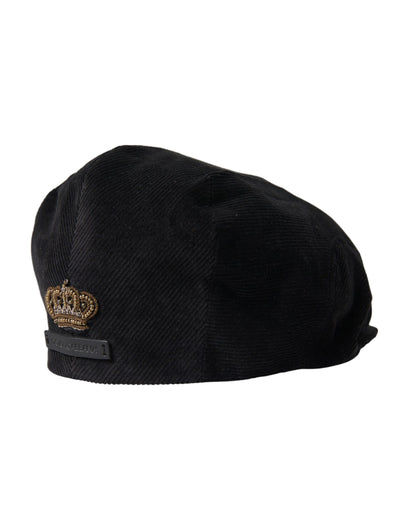 Dolce & Gabbana Black Corduroy Crown Newsboy Hat Men Dolce & Gabbana