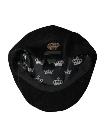 Dolce & Gabbana Black Corduroy Crown Newsboy Hat Men Dolce & Gabbana