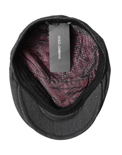 Dolce & Gabbana Gray Herringbone Crown Newsboy Hat Men Dolce & Gabbana