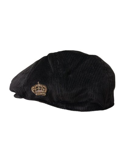 Dolce & Gabbana Black Corduroy Crown Newsboy Hat Men Dolce & Gabbana