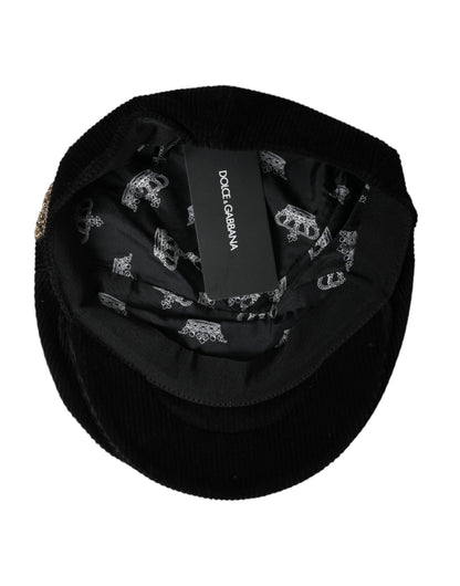 Dolce & Gabbana Black Corduroy Crown Newsboy Hat Men Dolce & Gabbana