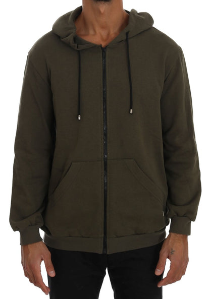 Daniele Alessandrini Elegant Green Full Zip Hooded Sweater Daniele Alessandrini