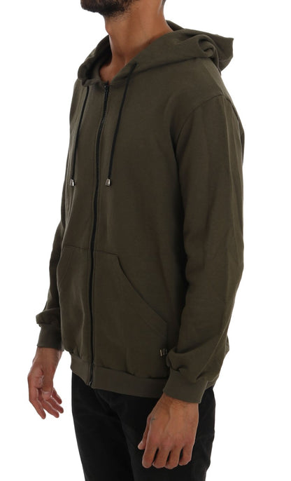 Daniele Alessandrini Elegant Green Full Zip Hooded Sweater Daniele Alessandrini