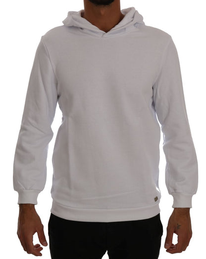 Daniele Alessandrini Elegant White Cotton Hooded Sweater Daniele Alessandrini