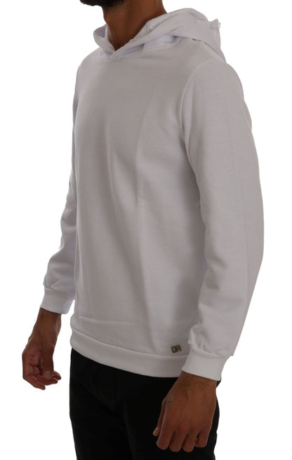 Daniele Alessandrini Elegant White Cotton Hooded Sweater Daniele Alessandrini