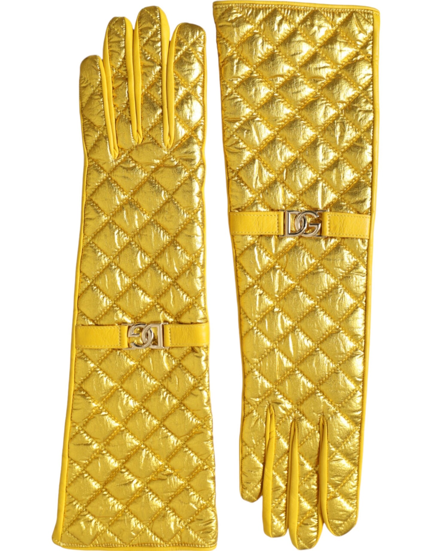 Dolce & Gabbana Gold Leather Quilted Mid Arm Length Gloves Dolce & Gabbana