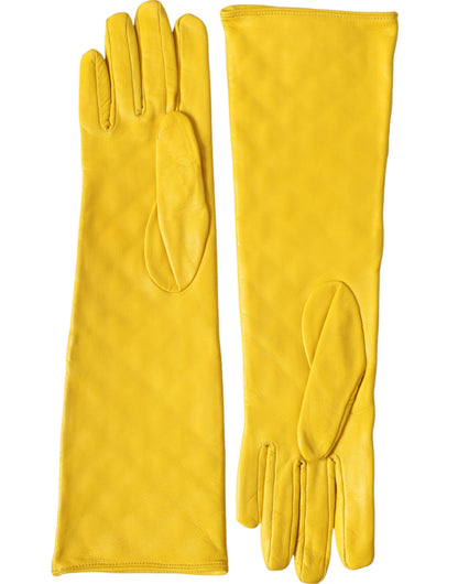 Dolce & Gabbana Gold Leather Quilted Mid Arm Length Gloves Dolce & Gabbana