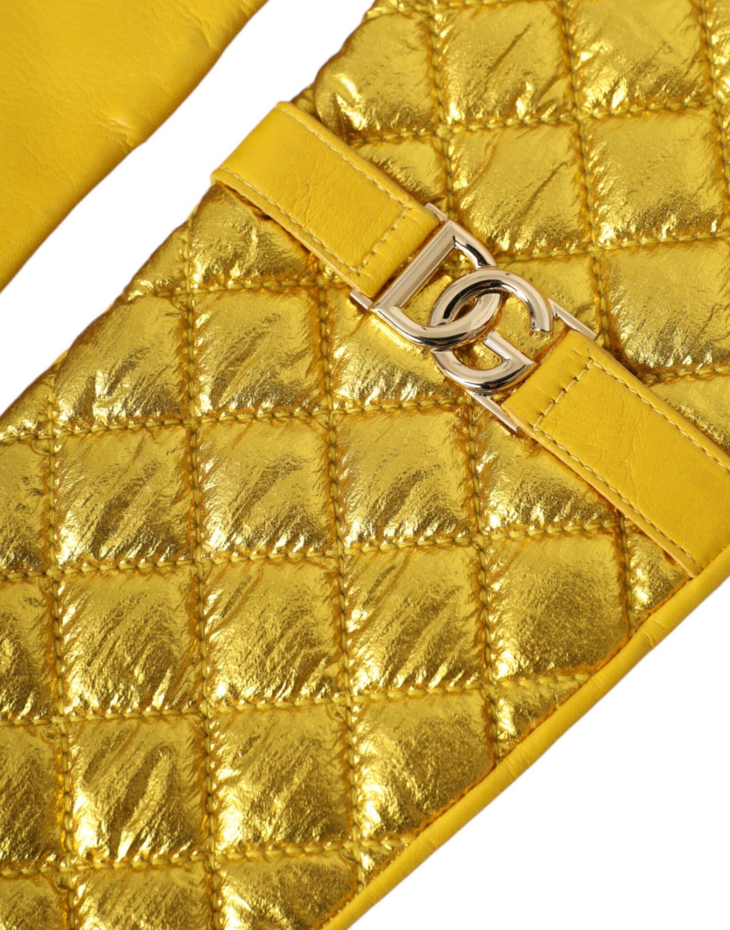 Dolce & Gabbana Gold Leather Quilted Mid Arm Length Gloves Dolce & Gabbana