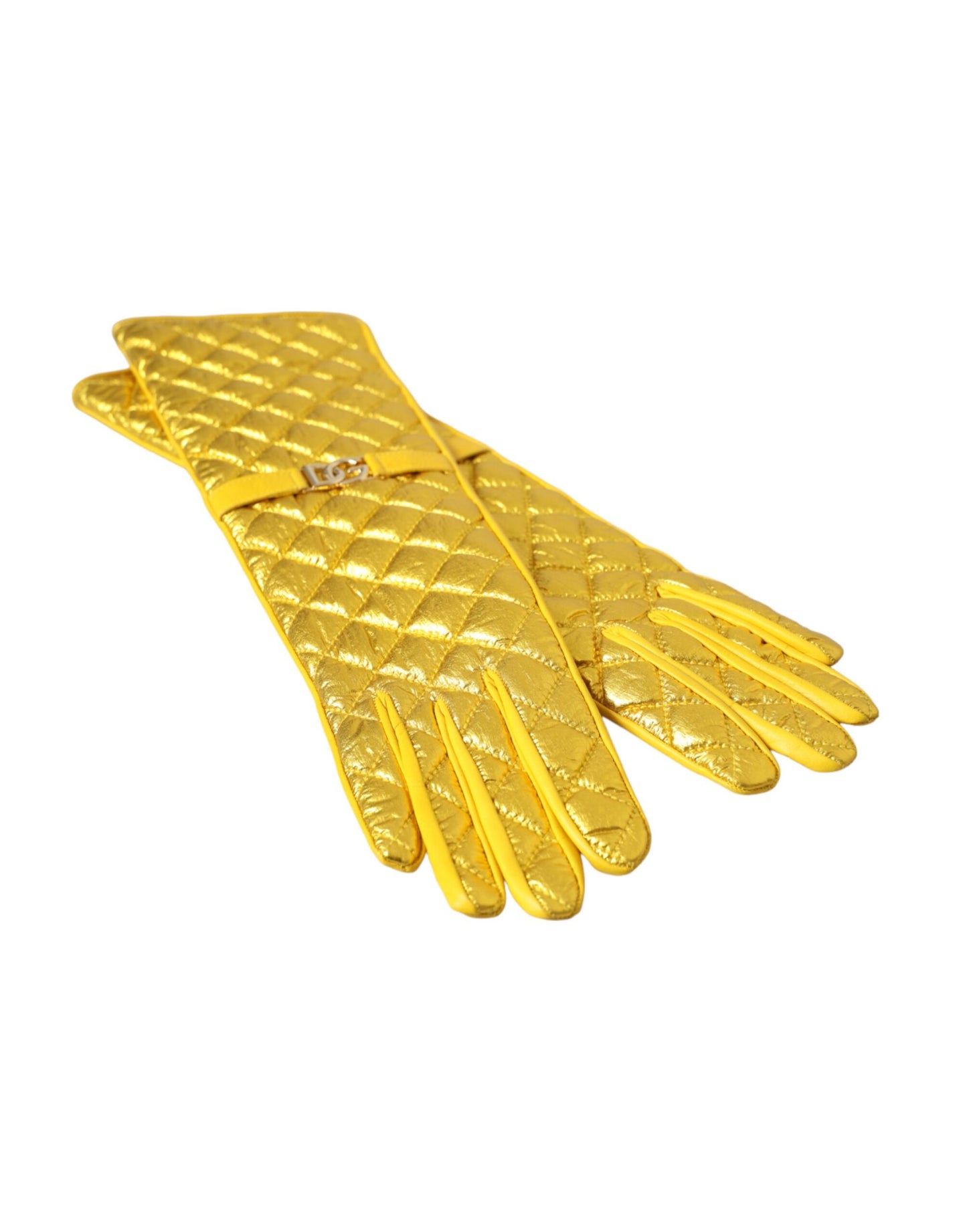 Dolce & Gabbana Gold Leather Quilted Mid Arm Length Gloves Dolce & Gabbana