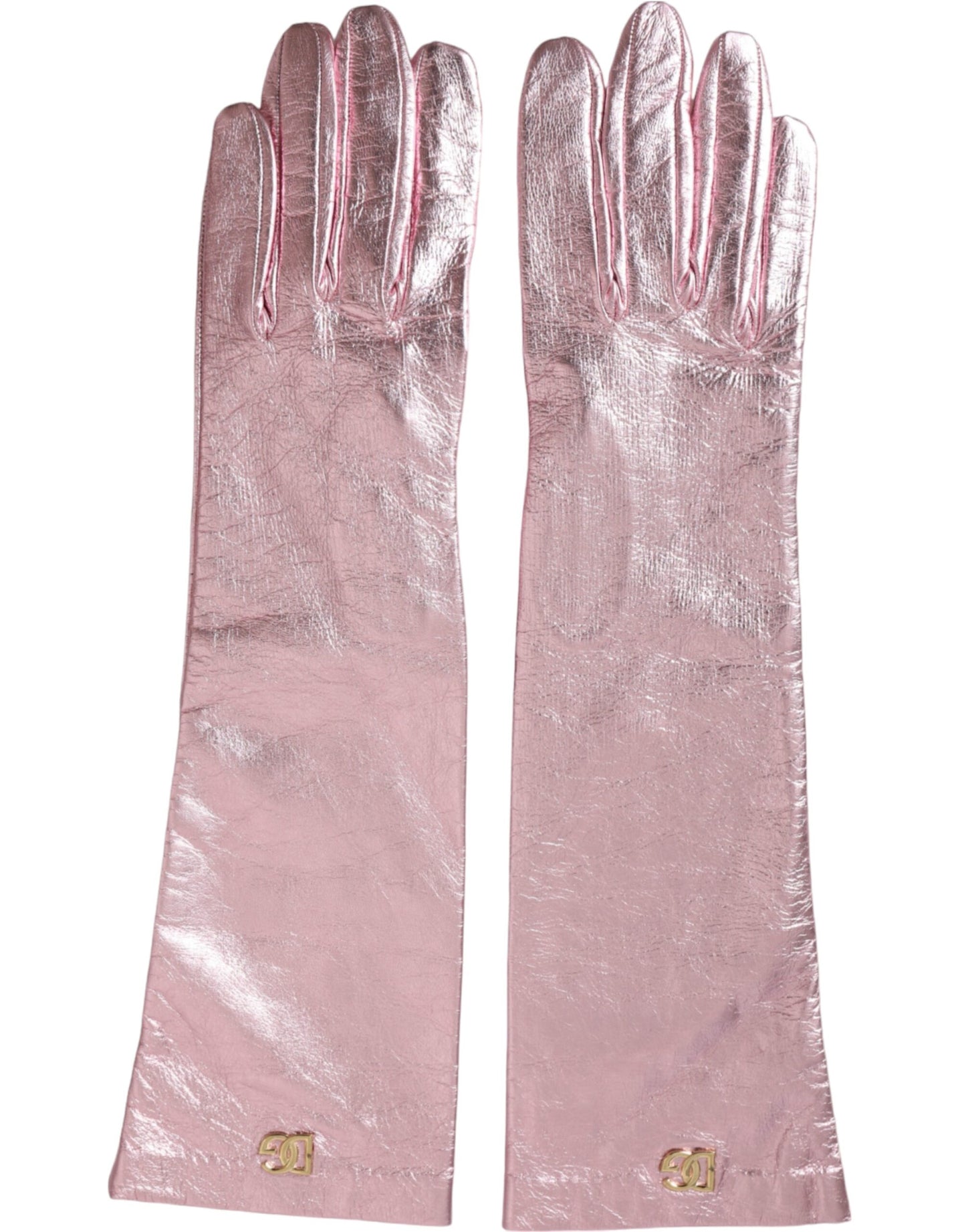 Dolce & Gabbana Pink Laminated Logo Mid Arm Length Gloves Dolce & Gabbana